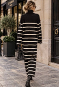 Load image into Gallery viewer, Robe longue marinière en maille noire col roulé CELINE
