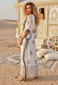 Load image into Gallery viewer, Caftan Maxi Brodé Princesse ✨ | Robe Longue Bohème Pompons
