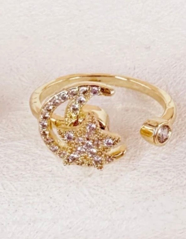 Bague Lune Étoile ISADORA ✨🌙⭐ | Acier Inoxydable Doré