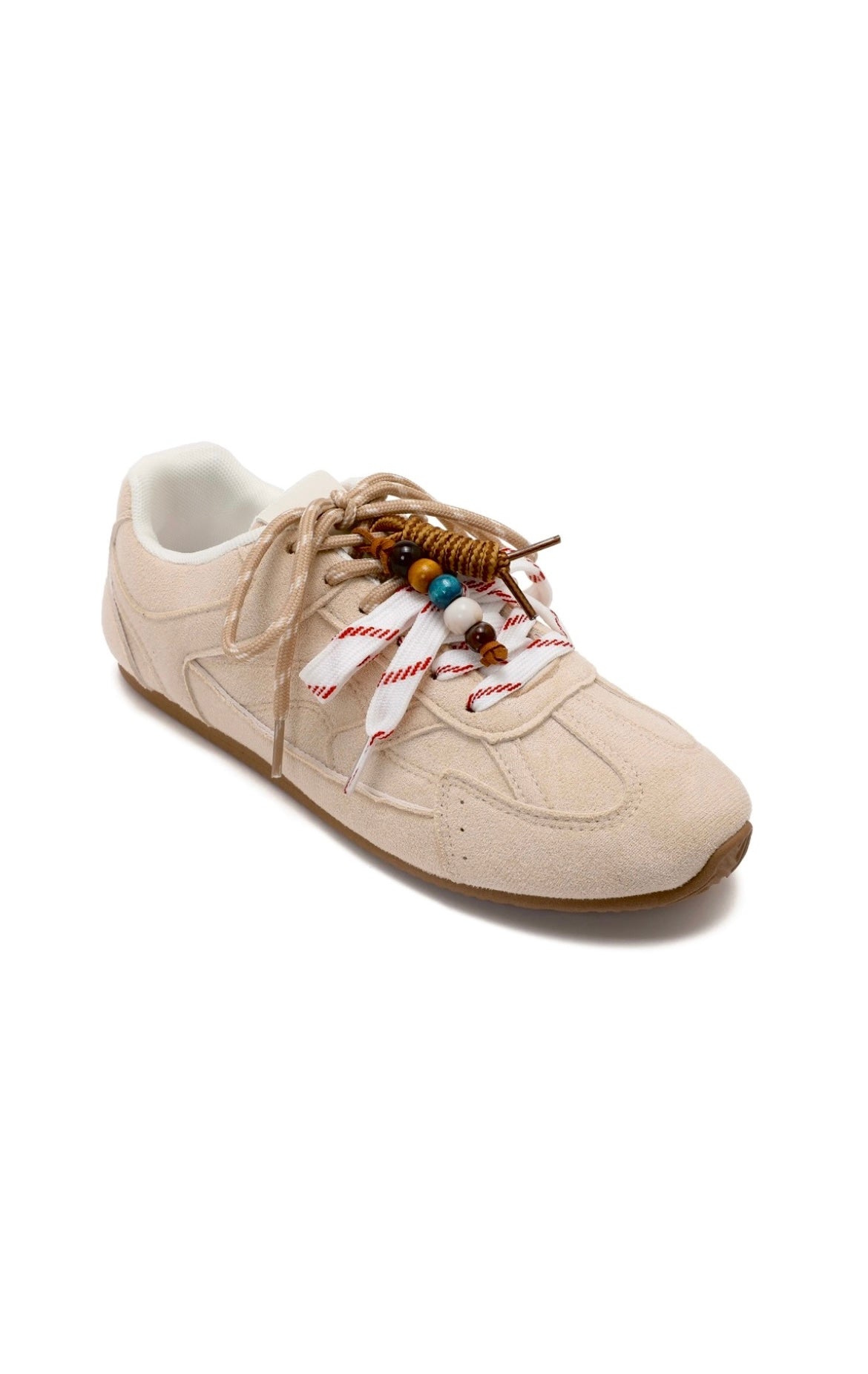 Baskets LEONIE – Effet Daim Beige & perles