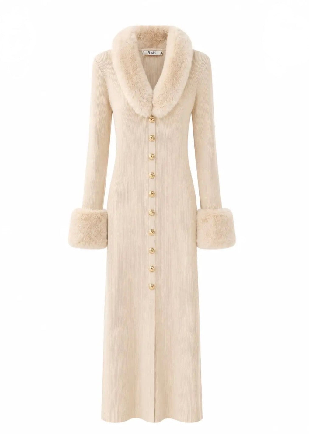 ÉLÉONORE – Robe longue chic maille & fourrure