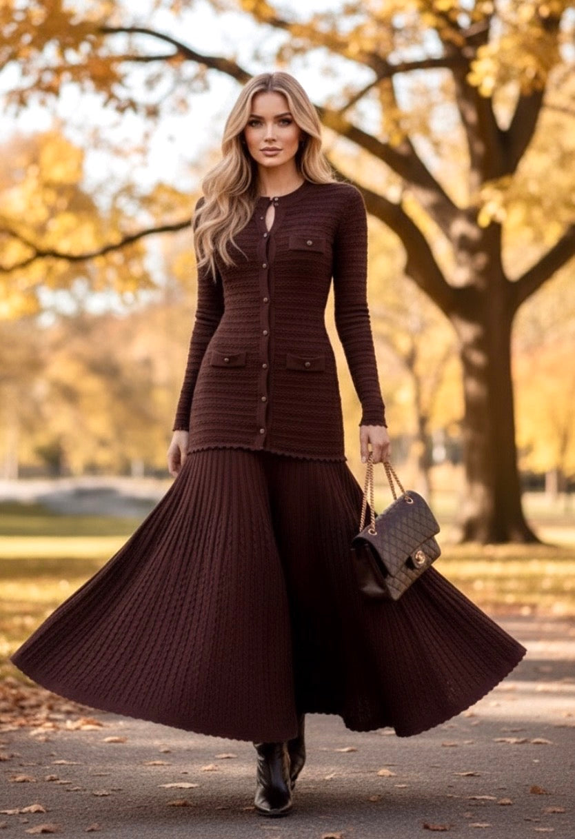 Robe Longue Bi-Matière Chocolat KEYTON