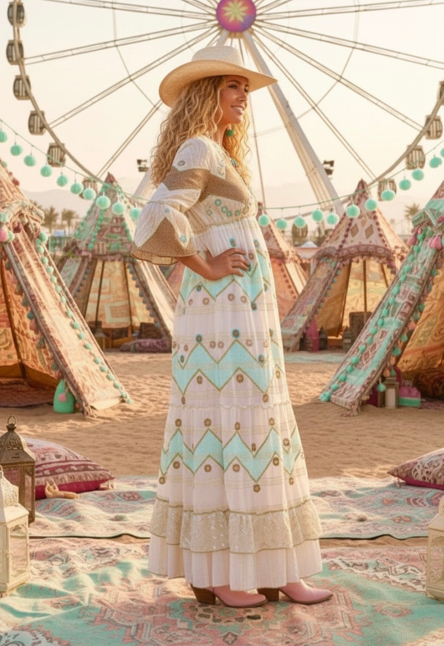 Robe Longue lamé & sequins MANOUSH – Boho chic  🌙