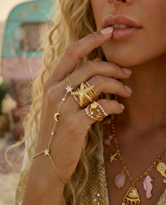 Bague Pluie d'Étoiles ⭐ Or & Perles Nacrées | Esprit Océan & Gypsy