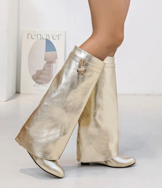 Bottes AIMÉE — Cuir doré revers cadenas