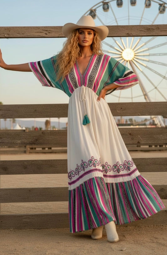 Robe longue bohème LAURENA - coupe 🦋 manches papillon