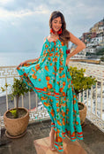 Load image into Gallery viewer, Robe Longue BARI — Imprimé Oranges Turquoise | Antica Sartoria
