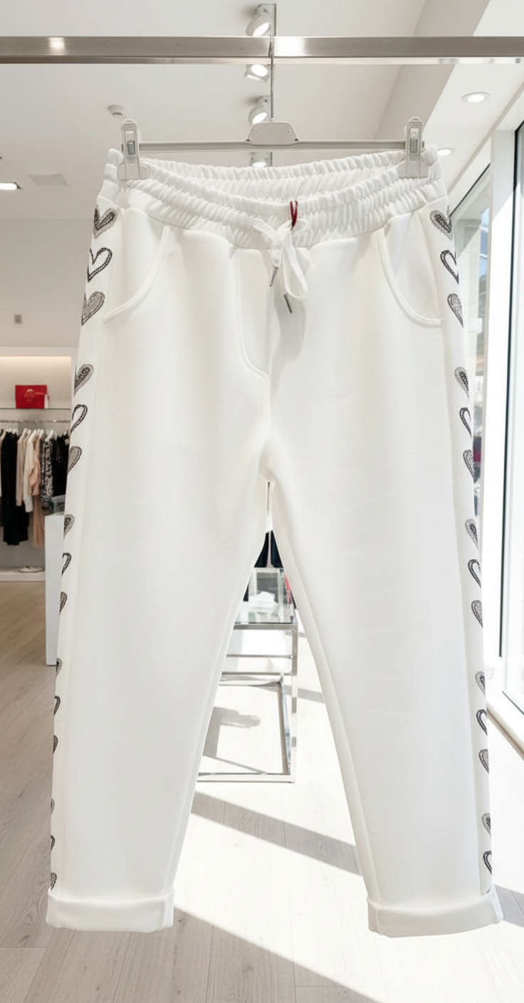 Pantalon SANTA cœurs argentés