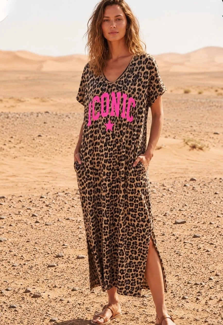 Robe Longue Léopard ICONIC 🩷🌵 – Maxi Dress Coton Boho Western