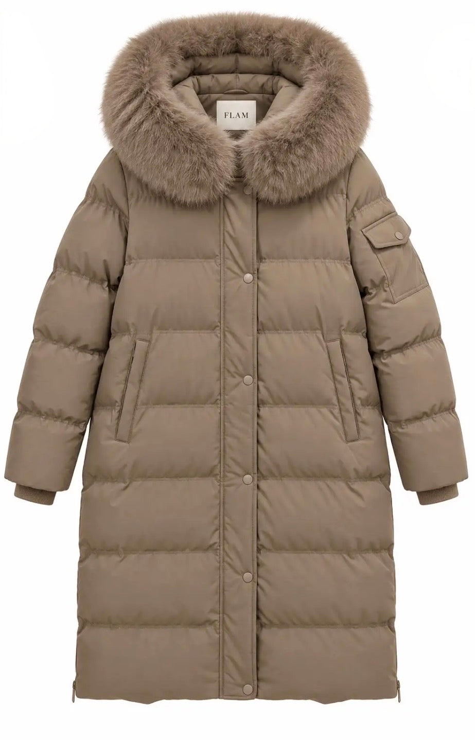 Doudoune longue femme Margareth beige à capuche