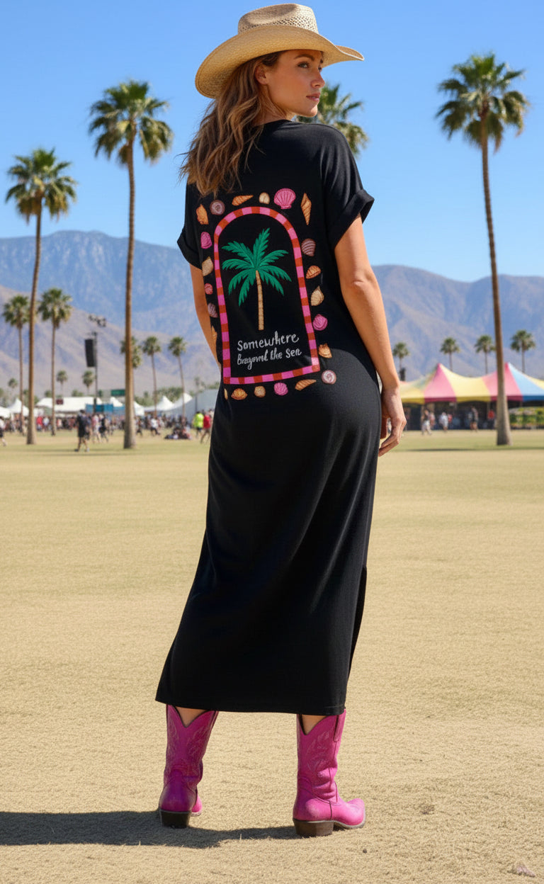 Robe Longue Noire HACIENDA – Robe Tee-Shirt Coton Femme 🩷🌵