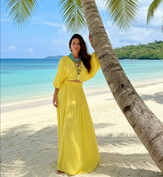 Ensemble top et jupe jaune SANDRA