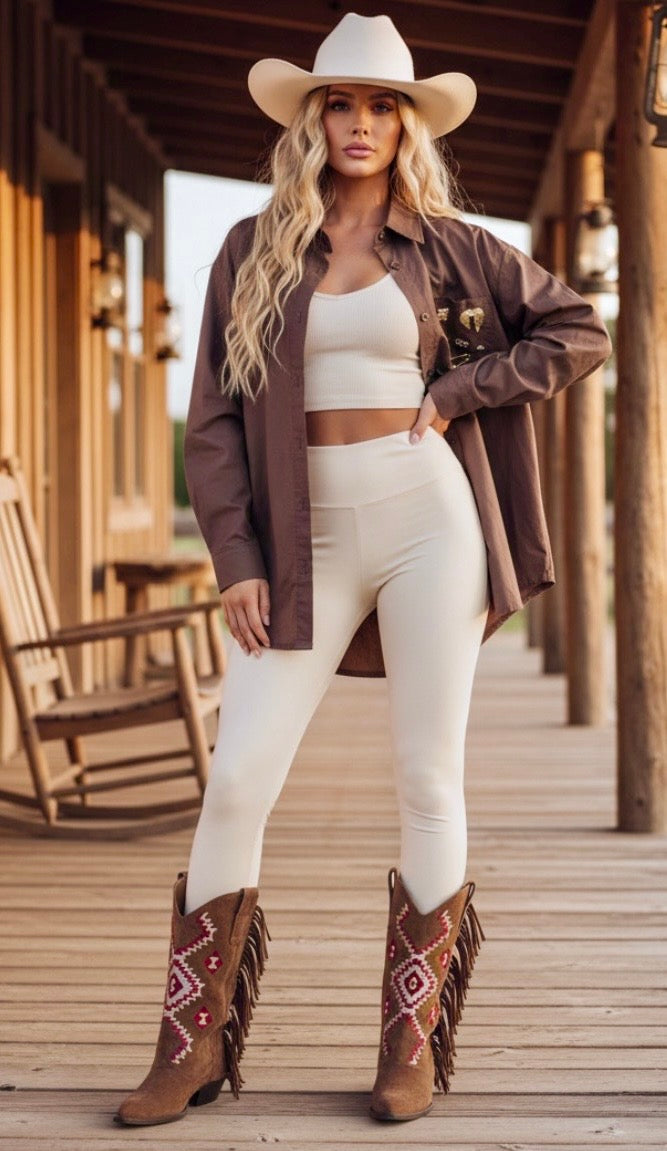Chemise Chocolat Pins Dorés CHEYENNE – Lilirose Cannes🤎