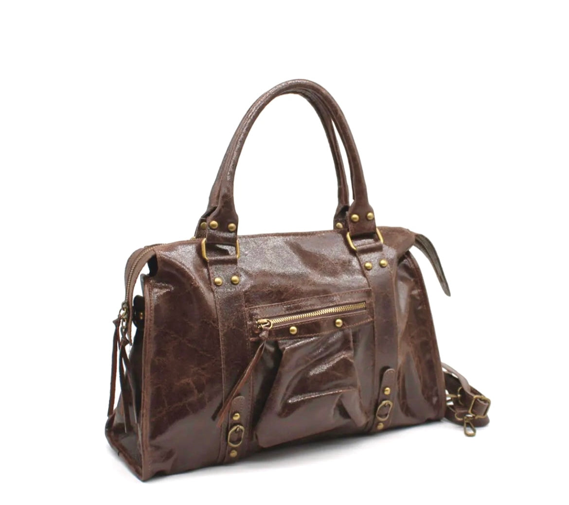 Sac cuir glacé chocolat BALI