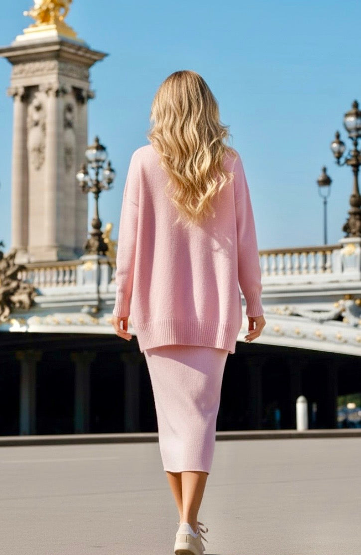 Pull long rose avec poches ISABELLE🌸