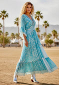 Cargar la imagen en la vista de la galería, Robe Longue Bohème COACHELLA | Floral Turquoise, Broderie Sequins & Perles💫🌙
