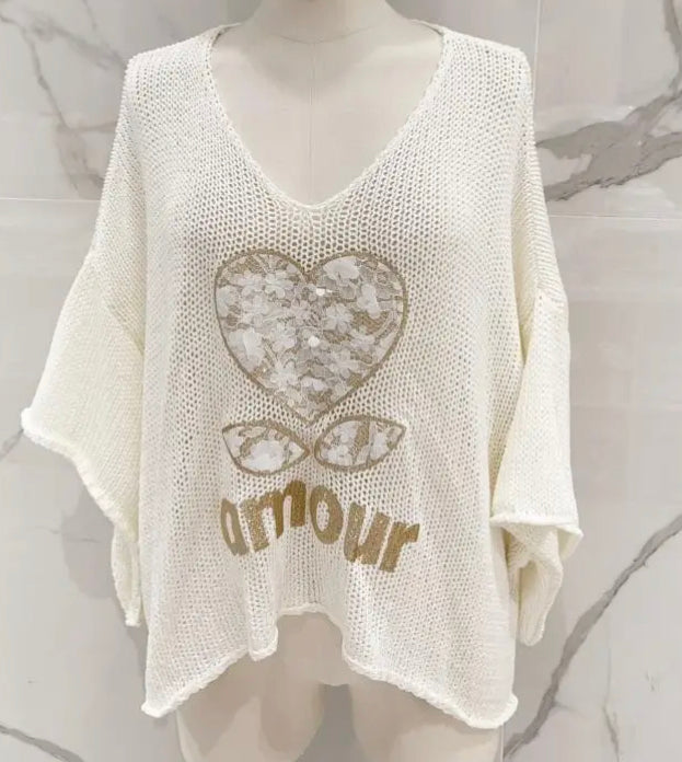 Pull AMOUR dore ou blanc