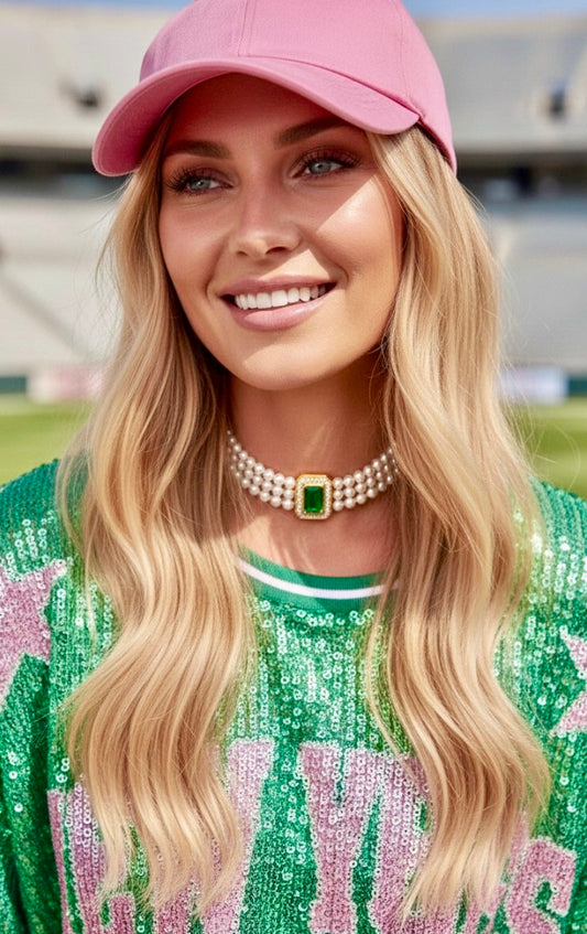 Collier ras de cou perles et émeraude ROCK💚