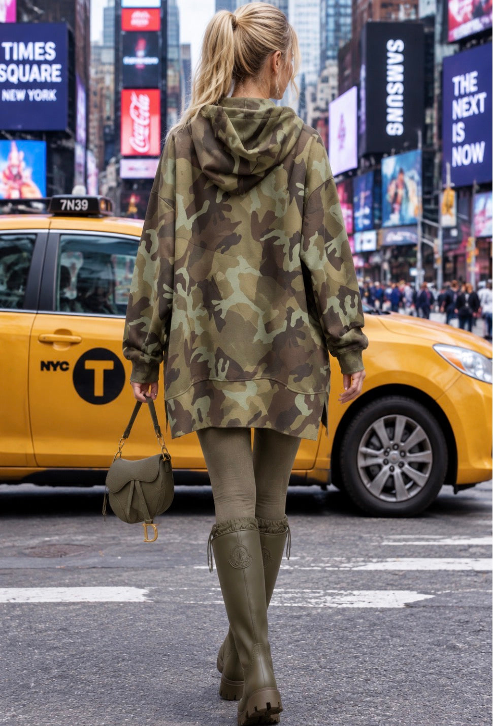 CLYDE – Sweat oversize femme à capuche camouflage kaki LOVE