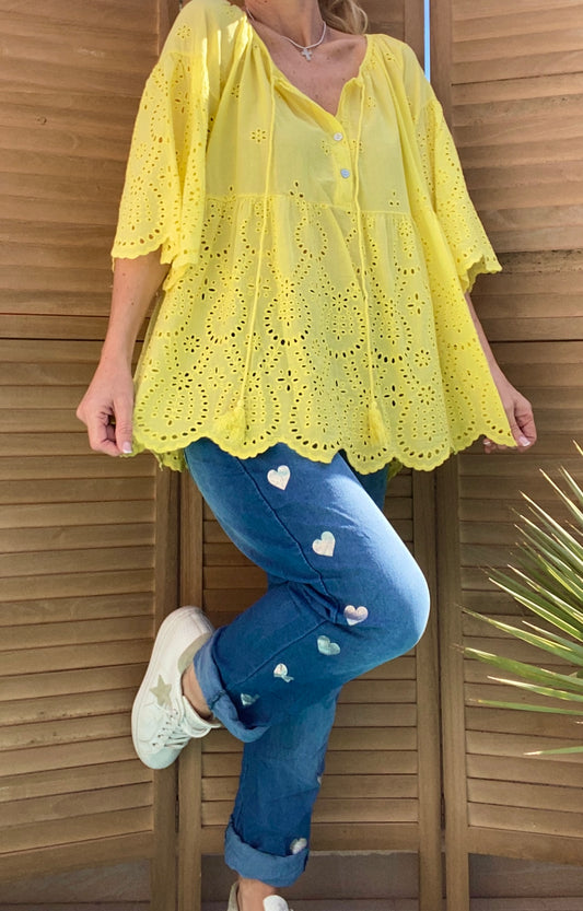 Blouse broderie anglaise jaune MALDIVES
