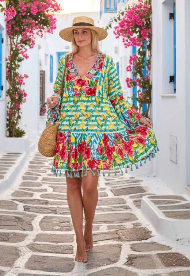 Robe MIA – Imprimé Citrons & Paillettes | Bohème Chic | Antica Sartoria