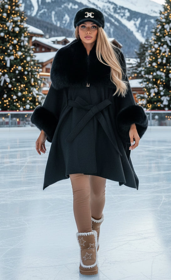 Manteau cape fausse fourrure MARLY