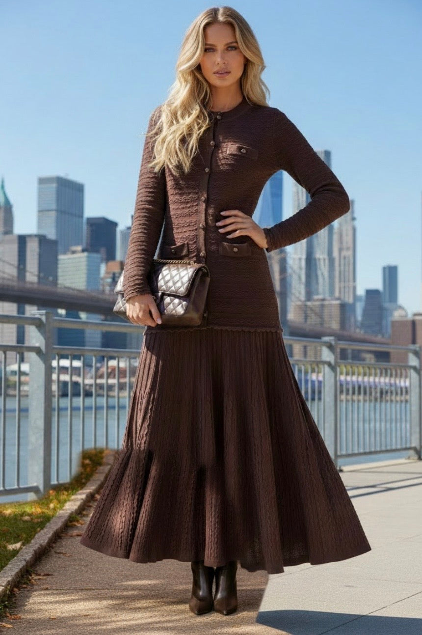 Robe Longue Bi-Matière Chocolat KEYTON