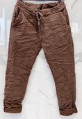 Load image into Gallery viewer, Pantalon toile unie choco LÉA 2 tailles
