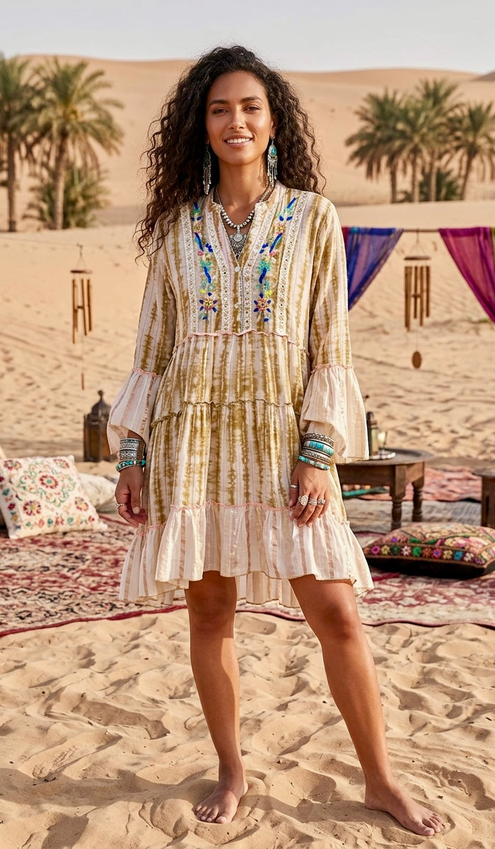 Robe Gypsy Bohème AURORE ✨ Coton Tie & Dye Broderies Artisanales