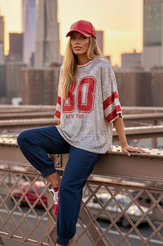 ✨ Top Sequins Manhattan – Champagne & Rouge