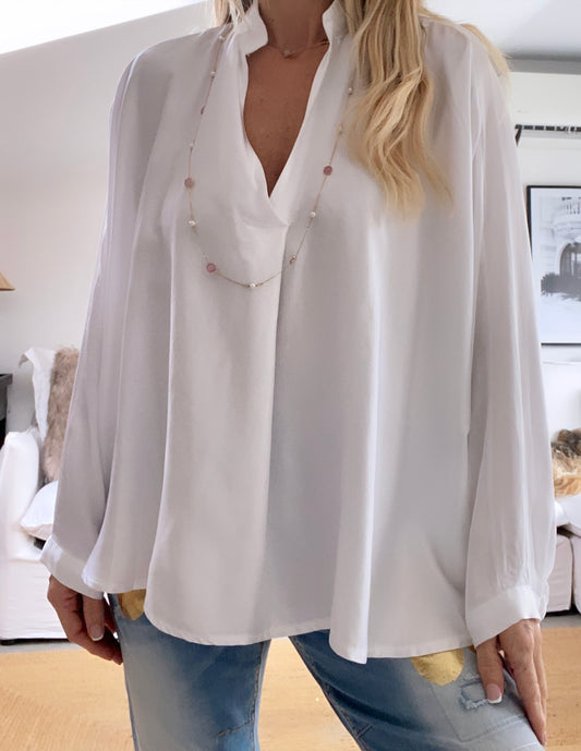 LENA white silk blouse