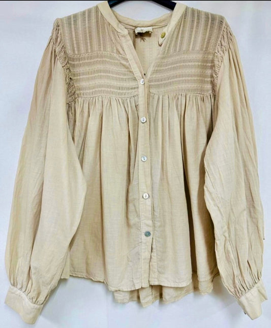 Blouse coton bohème LILIROSE beige