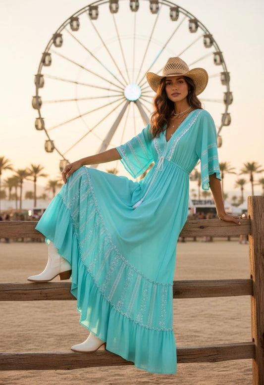 Robe Longue Bohème KEY WEST | Coupe Papillon, Broderies🌴⭐️