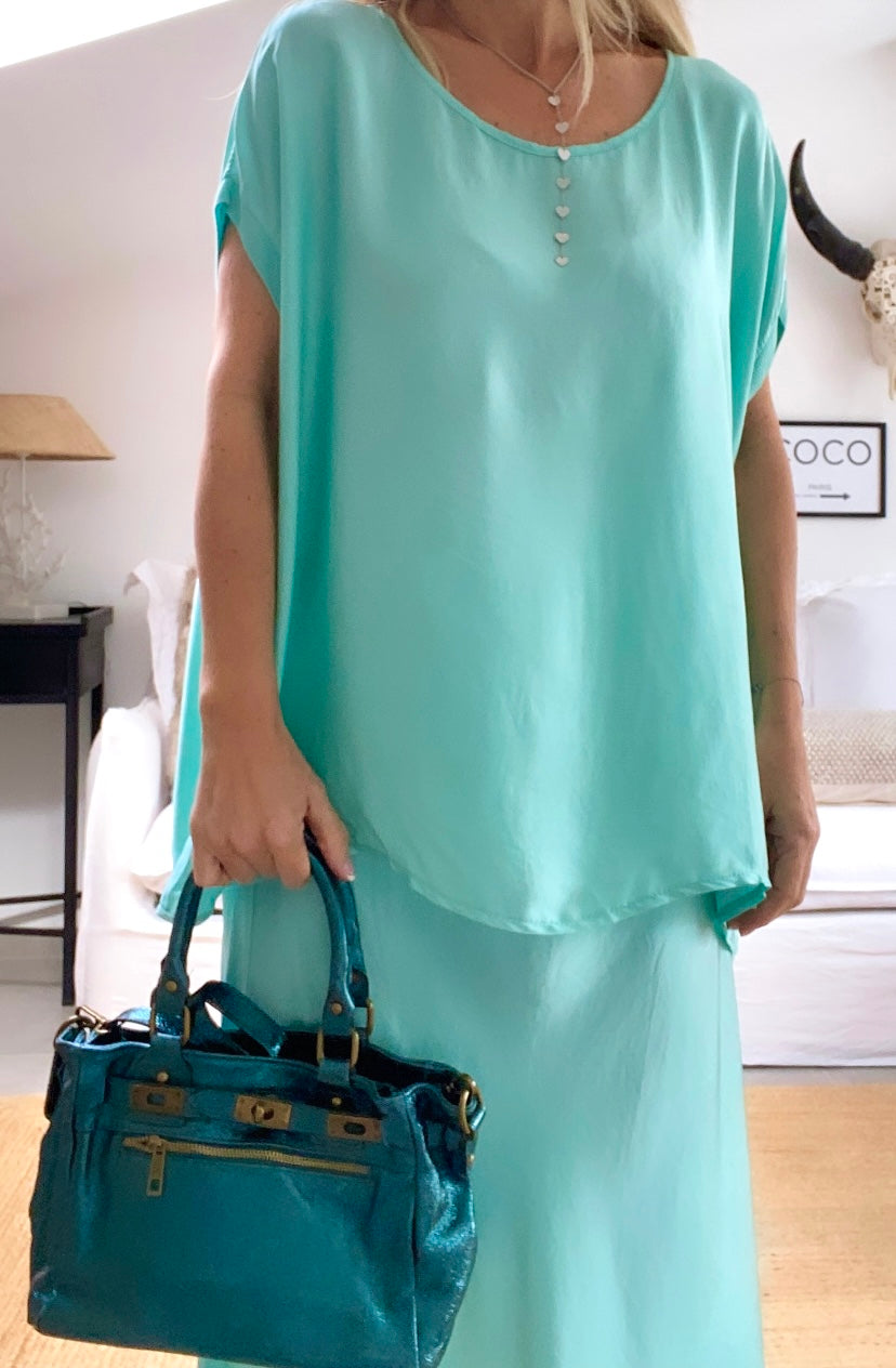 LENY turquoise silk top