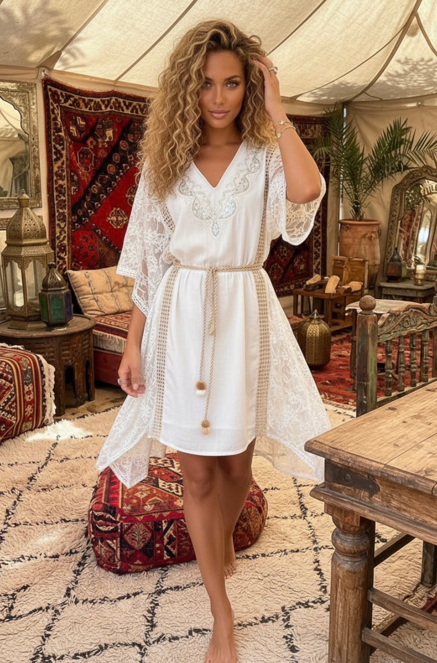 Caftan Dentelle TARA — Robe Bohème Chic Mille et Une Nuits✨