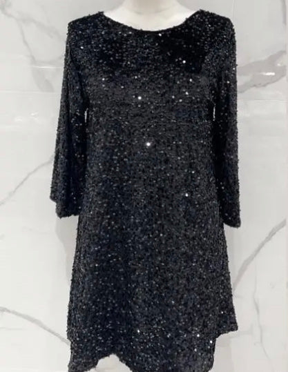 Robe paillettes et velours noire OPALE