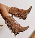 Charger l'image dans la visionneuse de la galerie, Bottes Santiags Franges Brodées MONTANA – Style Western Boho Femme🤎🌵
