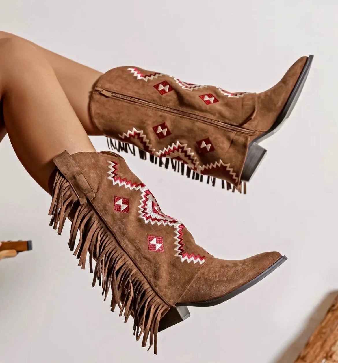 Bottes Santiags Franges Brodées MONTANA – Style Western Boho Femme🤎🌵