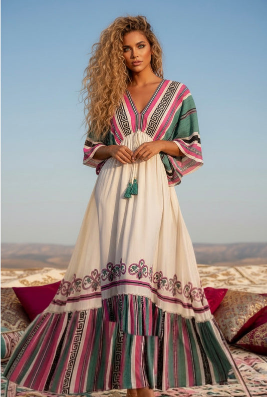 Robe longue bohème LAURENA - coupe 🦋 manches papillon