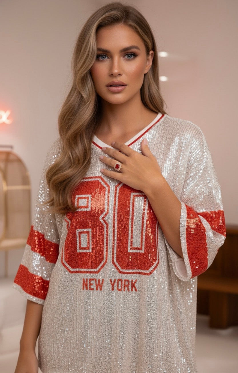 ✨ Top Sequins Manhattan – Champagne & Rouge♥️