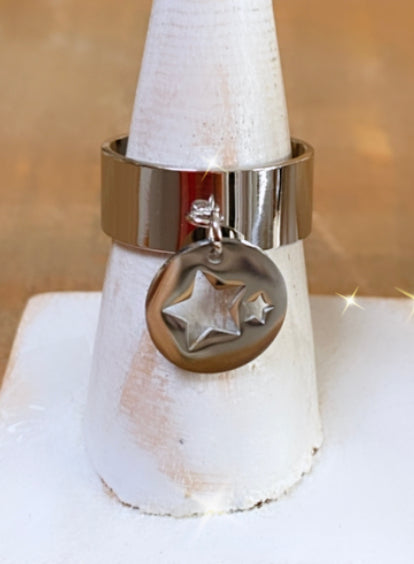 MINY silver star charm ring