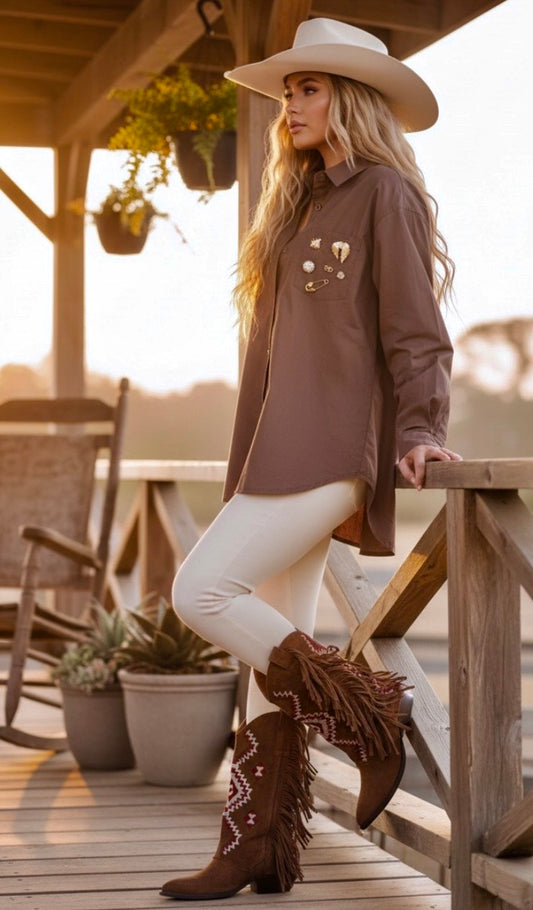Chemise Chocolat Pins Dorés CHEYENNE – Lilirose Cannes🤎