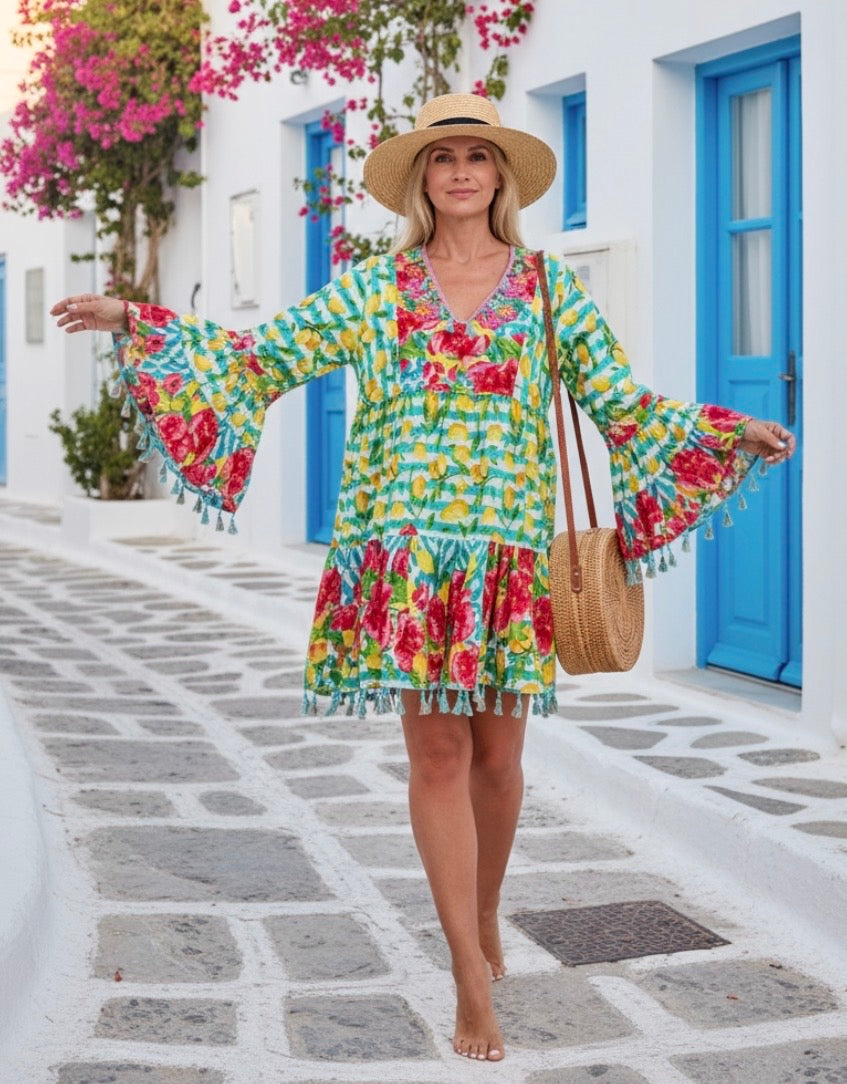 Robe MIA – Imprimé Citrons & Paillettes | Bohème Chic | Antica Sartoria
