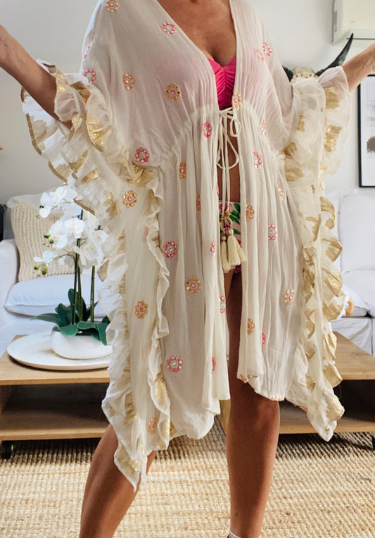 Ecru kimono with MALDIVES embroidery