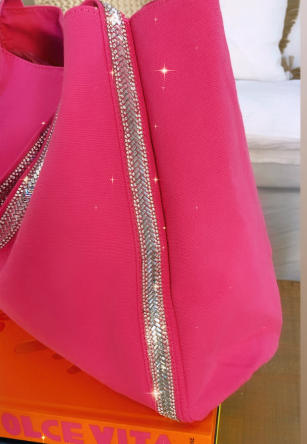 Sac Cabas fushia et paillettes argentées VANESSA