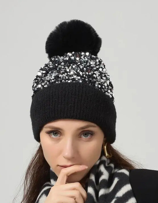 Bonnet noir paillettes KONY