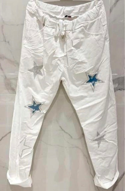 Pantalon blanc grande taille etoiles ELOISE