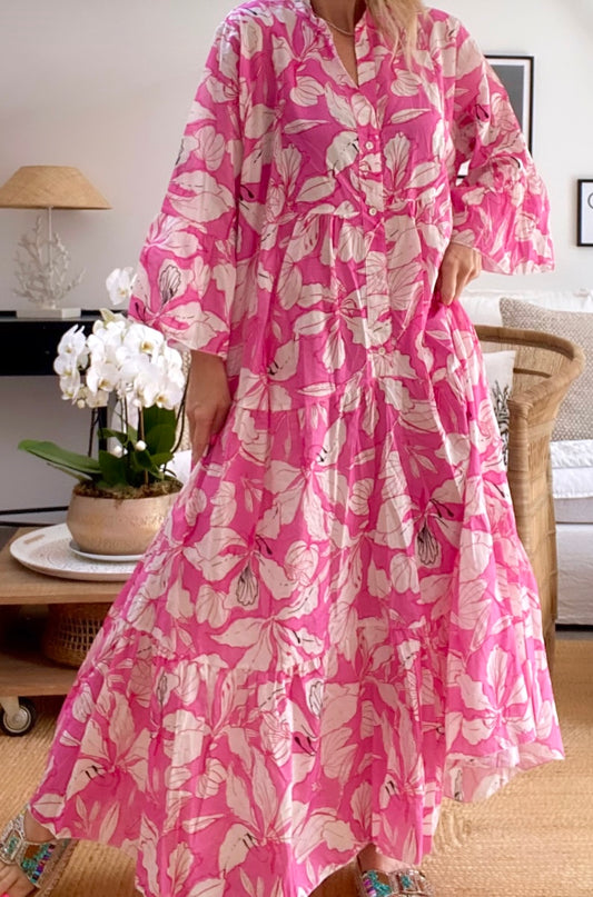 Robe longue bohème rose MOOREA