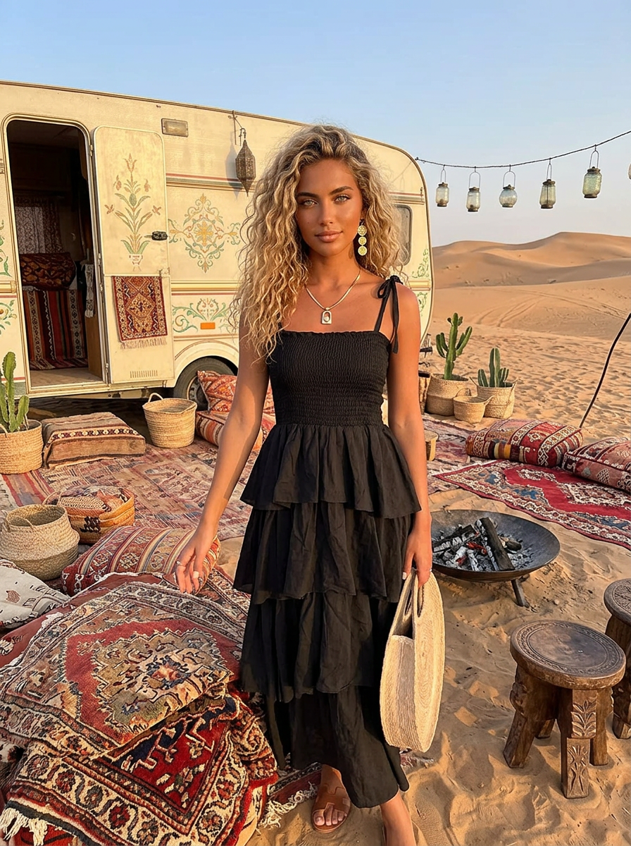 Robe longue Bohème Shana🌸| Volants Coton Gypsy