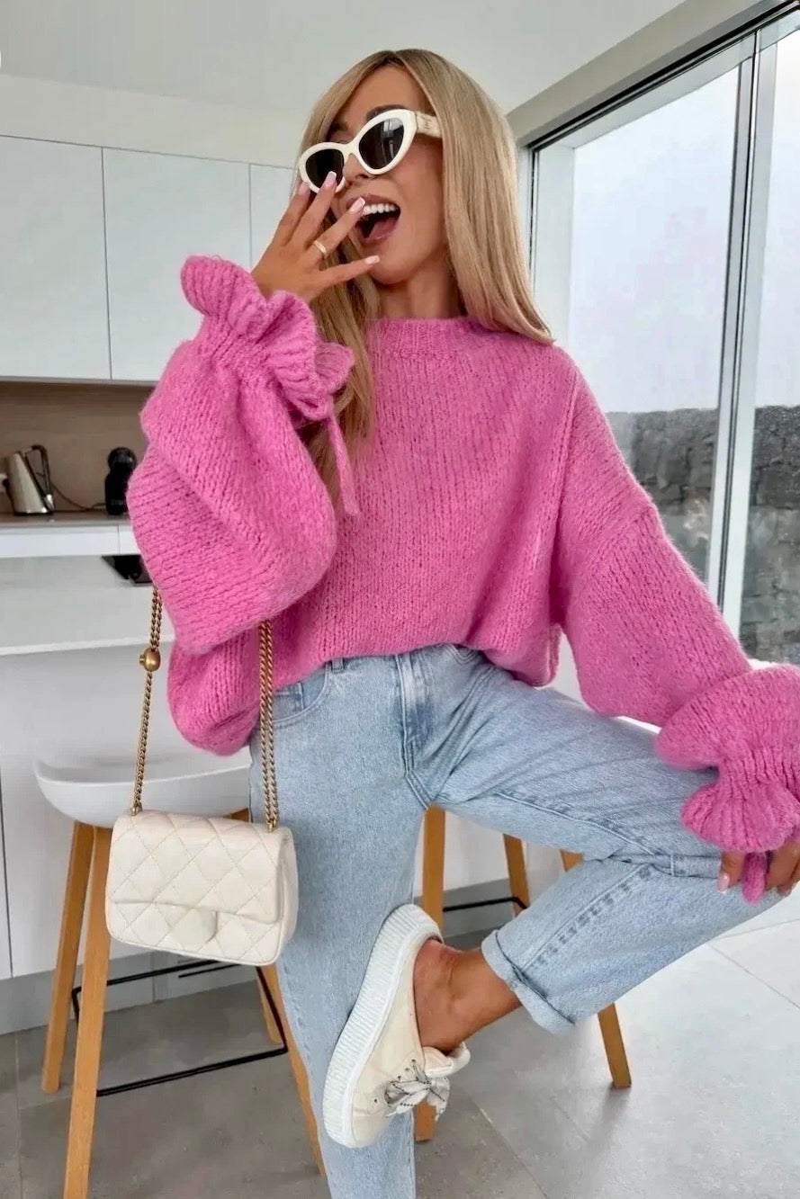 Pull JULIETTE Rose laine Douce, Manches Ballon 🩷